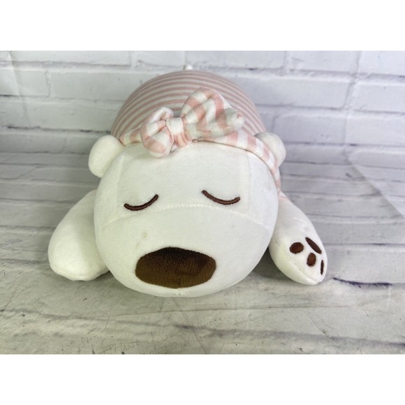 Mumuso Bear Sleeping Laying Squishable Soft Stuffed Plush Pillow Toy Striped - Picture 1 of 12